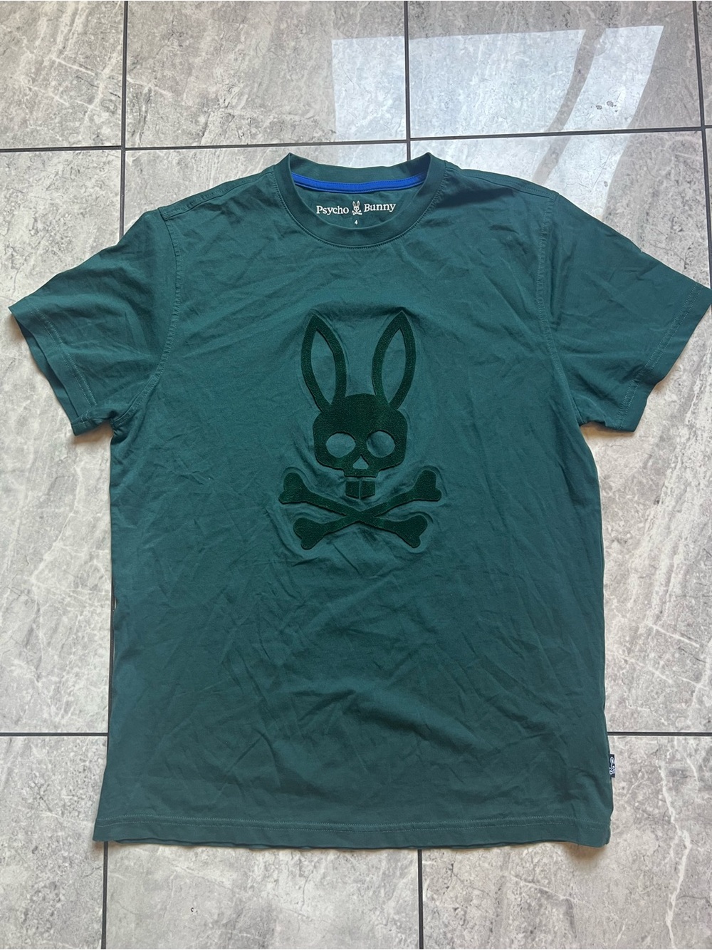 Psycho Bunny Mens Green Embroidered Bunny Skull Logo Graphic TShirt 100%Cotton S